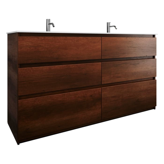 burgbad Lin20 Waschtischunterschrank mit Mineralguss-Doppelwaschtisch 162 cm, 6 Auszüge, links und rechts