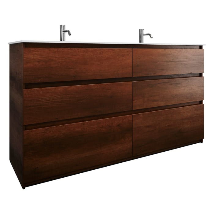 burgbad Lin20 Waschtischunterschrank mit Mineralguss-Doppelwaschtisch 162 cm, 6 Auszüge, links und rechts