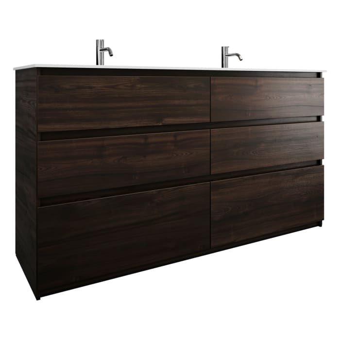 burgbad Lin20 Waschtischunterschrank mit Mineralguss-Doppelwaschtisch 162 cm, 6 Auszüge, links und rechts