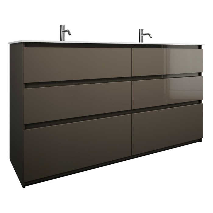 burgbad Lin20 Waschtischunterschrank mit Mineralguss-Doppelwaschtisch 162 cm, 6 Auszüge, links und rechts