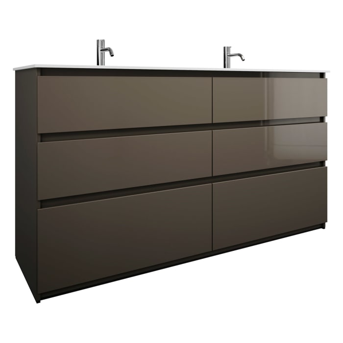 burgbad Lin20 Waschtischunterschrank mit Mineralguss-Doppelwaschtisch 162 cm, 6 Auszüge, links und rechts