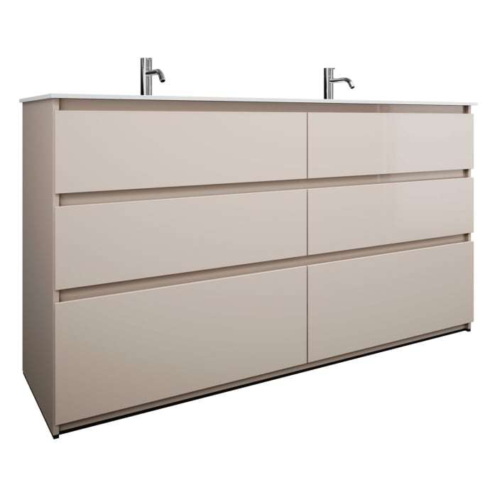 burgbad Lin20 Waschtischunterschrank mit Mineralguss-Doppelwaschtisch 162 cm, 6 Auszüge, links und rechts