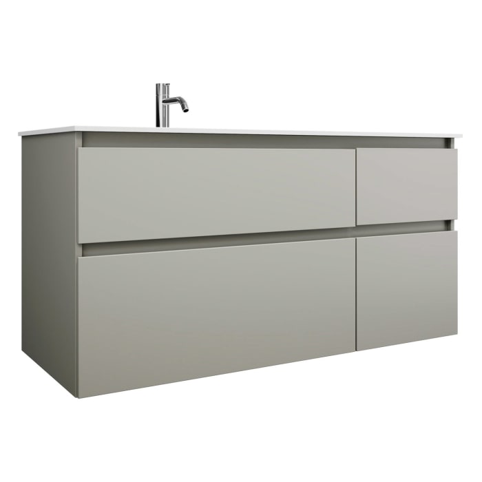 burgbad Lin20 Waschtischunterschrank mit Mineralguss-Waschtisch 122 cm, 4 Auszüge, links