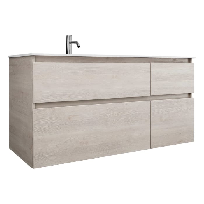 burgbad Lin20 Waschtischunterschrank mit Mineralguss-Waschtisch 122 cm, 4 Auszüge, links