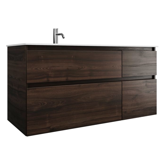 burgbad Lin20 Waschtischunterschrank mit Mineralguss-Waschtisch 122 cm, 4 Auszüge, links