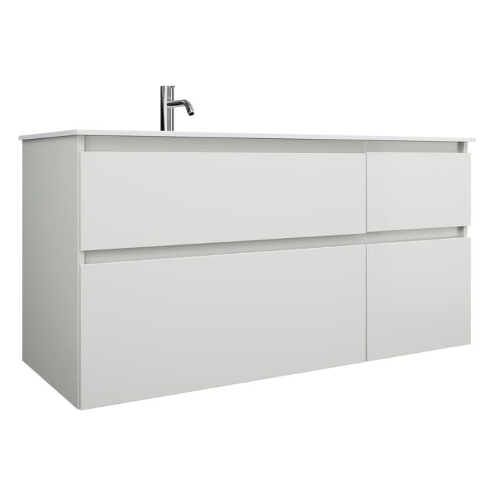 burgbad Lin20 Waschtischunterschrank mit Mineralguss-Waschtisch 122 cm, 4 Auszüge, links