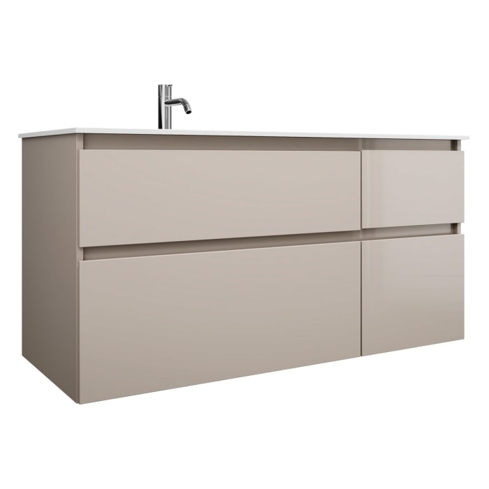 burgbad Lin20 Waschtischunterschrank mit Mineralguss-Waschtisch 122 cm, 4 Auszüge, links