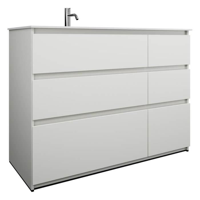 burgbad Lin20 Waschtischunterschrank mit Mineralguss-Waschtisch 122 cm, 6 Auszüge, links