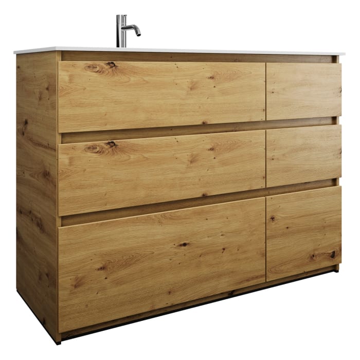 burgbad Lin20 Waschtischunterschrank mit Mineralguss-Waschtisch 122 cm, 6 Auszüge, links