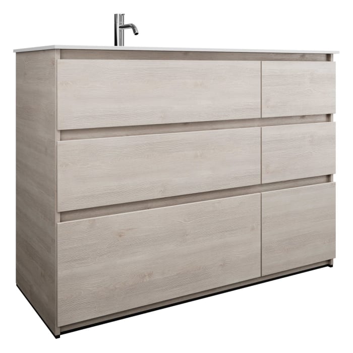 burgbad Lin20 Waschtischunterschrank mit Mineralguss-Waschtisch 122 cm, 6 Auszüge, links