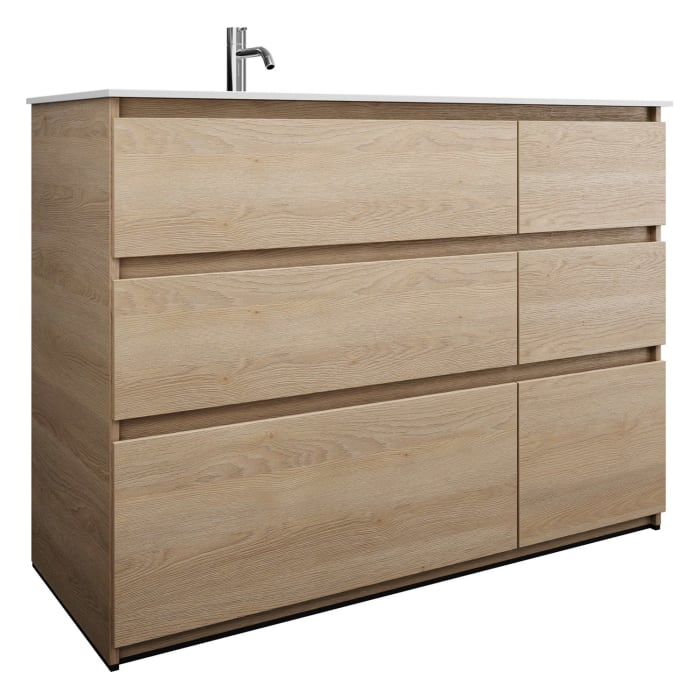 burgbad Lin20 Waschtischunterschrank mit Mineralguss-Waschtisch 122 cm, 6 Auszüge, links