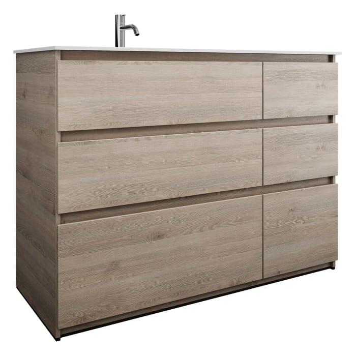 burgbad Lin20 Waschtischunterschrank mit Mineralguss-Waschtisch 122 cm, 6 Auszüge, links