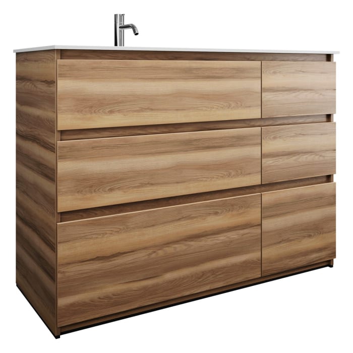 burgbad Lin20 Waschtischunterschrank mit Mineralguss-Waschtisch 122 cm, 6 Auszüge, links