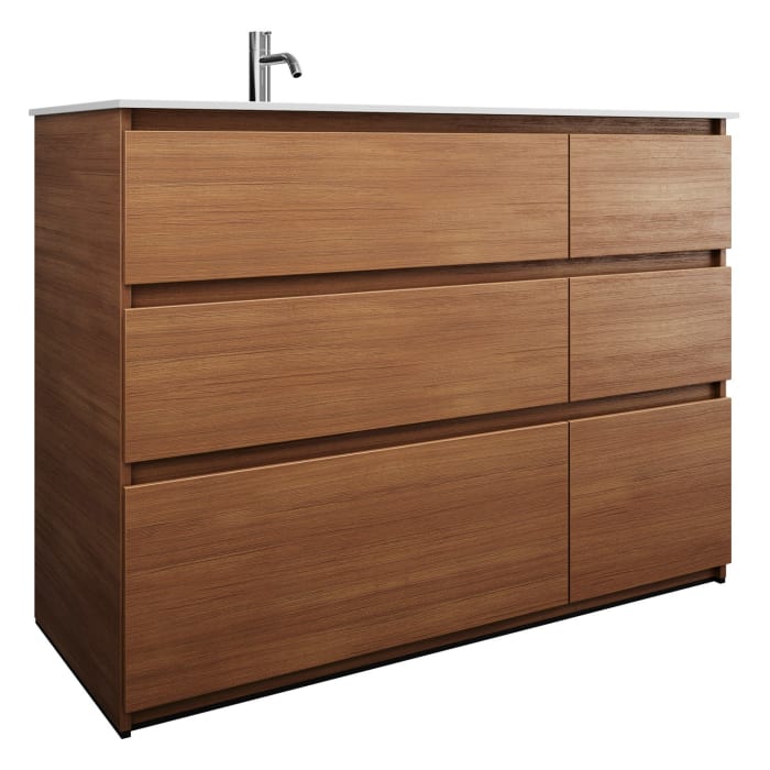 burgbad Lin20 Waschtischunterschrank mit Mineralguss-Waschtisch 122 cm, 6 Auszüge, links