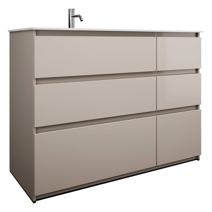 burgbad Lin20 Waschtischunterschrank mit Mineralguss-Waschtisch 122 cm, 6 Auszüge, links