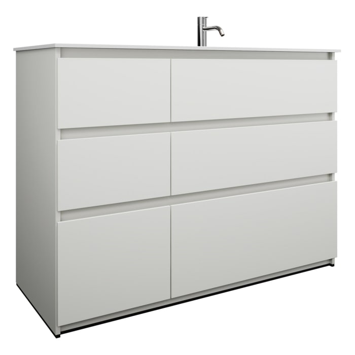 burgbad Lin20 Waschtischunterschrank mit Mineralguss-Waschtisch 122 cm, 6 Auszüge, rechts