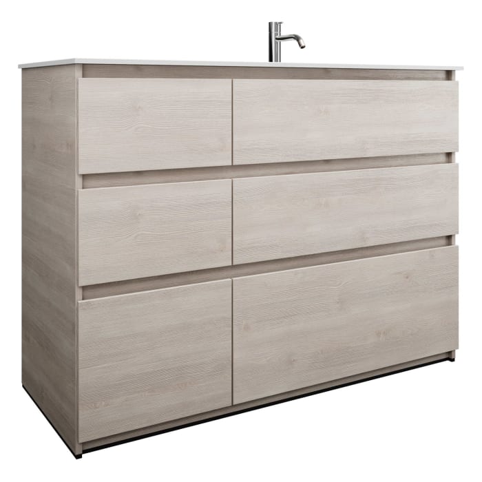 burgbad Lin20 Waschtischunterschrank mit Mineralguss-Waschtisch 122 cm, 6 Auszüge, rechts