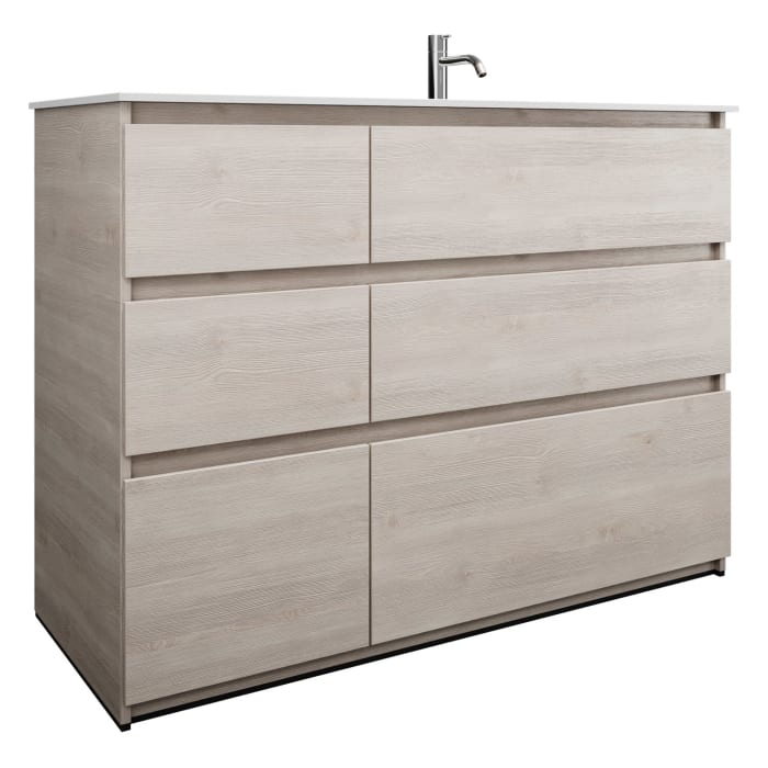 burgbad Lin20 Waschtischunterschrank mit Mineralguss-Waschtisch 122 cm, 6 Auszüge, rechts