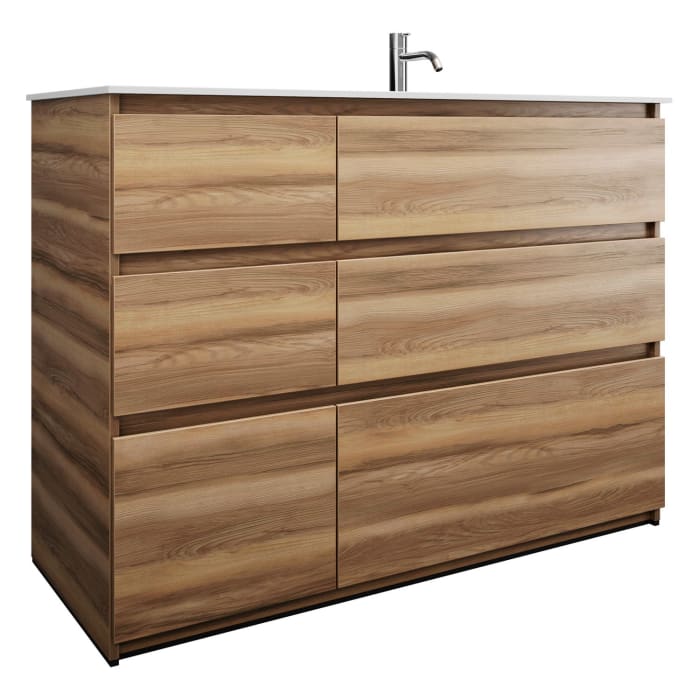 burgbad Lin20 Waschtischunterschrank mit Mineralguss-Waschtisch 122 cm, 6 Auszüge, rechts