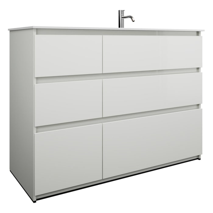 burgbad Lin20 Waschtischunterschrank mit Mineralguss-Waschtisch 122 cm, 6 Auszüge, rechts