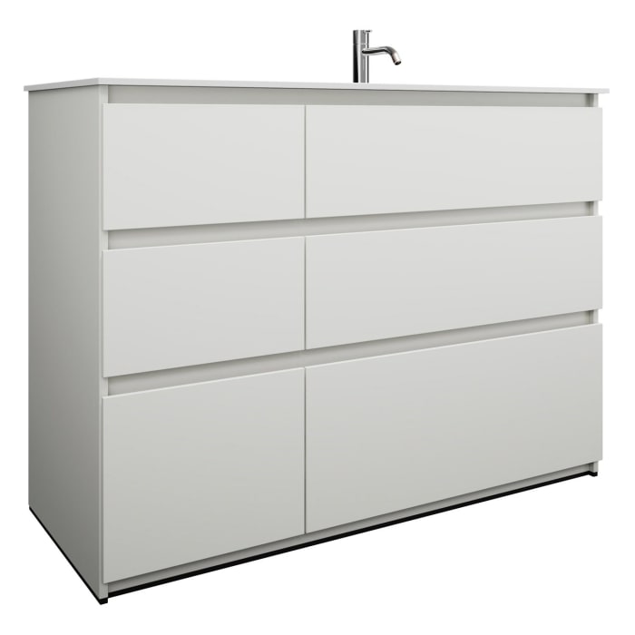 burgbad Lin20 Waschtischunterschrank mit Mineralguss-Waschtisch 122 cm, 6 Auszüge, rechts