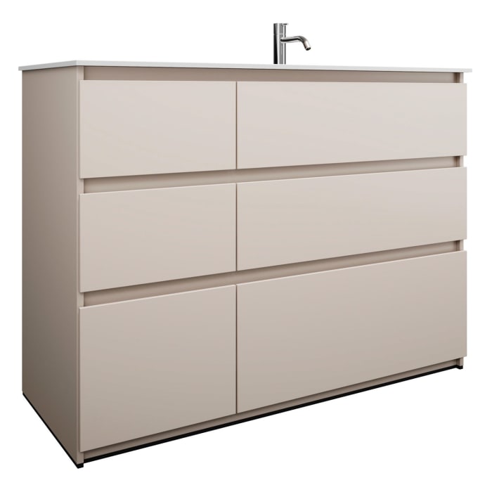 burgbad Lin20 Waschtischunterschrank mit Mineralguss-Waschtisch 122 cm, 6 Auszüge, rechts