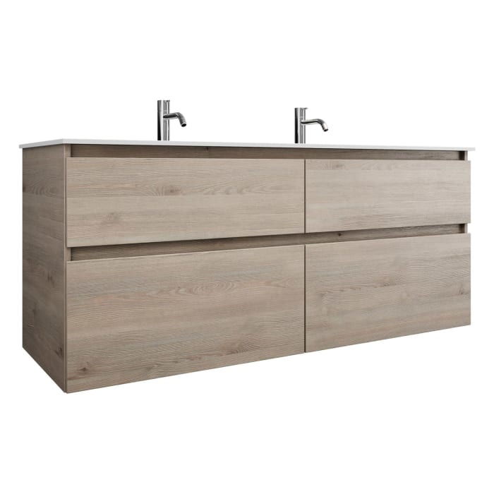 burgbad Lin20 Waschtischunterschrank mit Mineralguss-Waschtisch 142 cm, 4 Auszüge