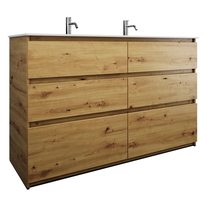 burgbad Lin20 Waschtischunterschrank mit Mineralguss-Waschtisch 142 cm, 6 Auszüge