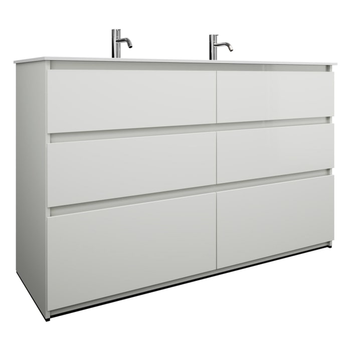 burgbad Lin20 Waschtischunterschrank mit Mineralguss-Waschtisch 142 cm, 6 Auszüge