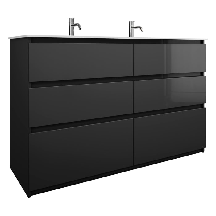 burgbad Lin20 Waschtischunterschrank mit Mineralguss-Waschtisch 142 cm, 6 Auszüge