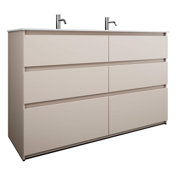 burgbad Lin20 Waschtischunterschrank mit Mineralguss-Waschtisch 142 cm, 6 Auszüge