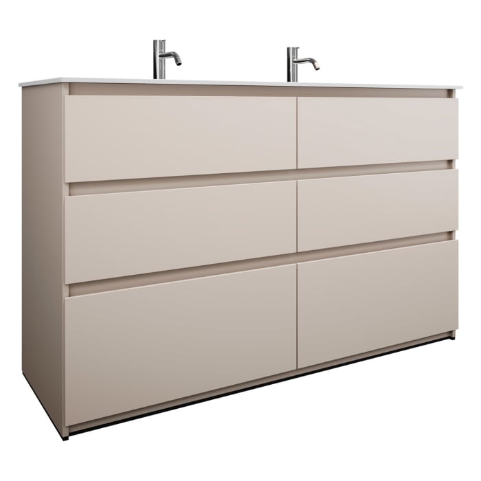 burgbad Lin20 Waschtischunterschrank mit Mineralguss-Waschtisch 142 cm, 6 Auszüge