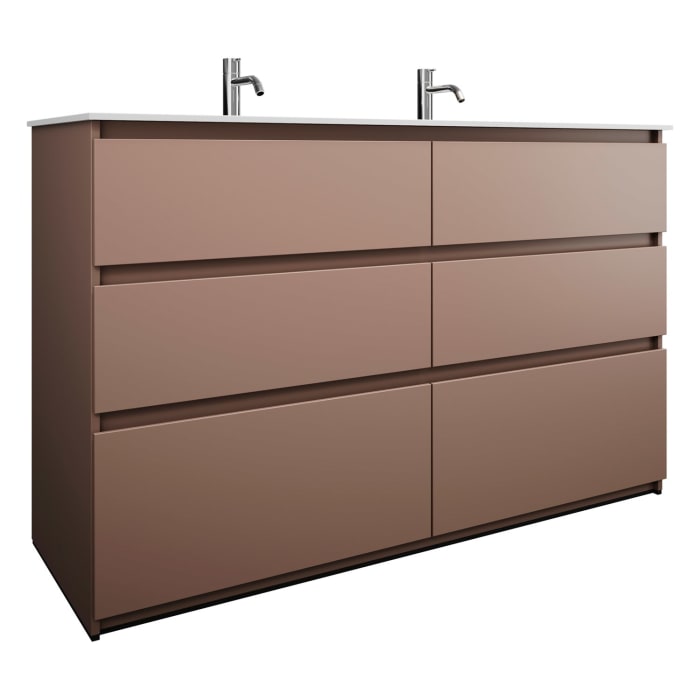 burgbad Lin20 Waschtischunterschrank mit Mineralguss-Waschtisch 142 cm, 6 Auszüge