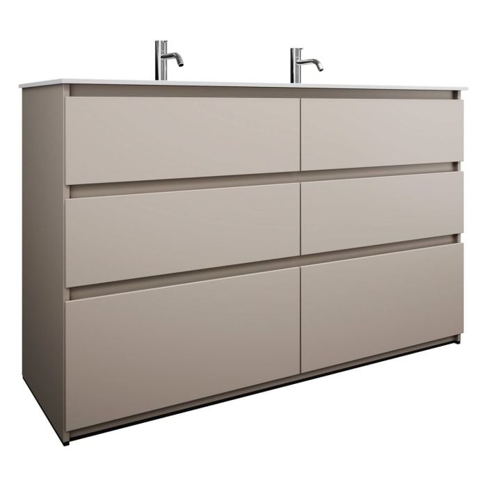 burgbad Lin20 Waschtischunterschrank mit Mineralguss-Waschtisch 142 cm, 6 Auszüge