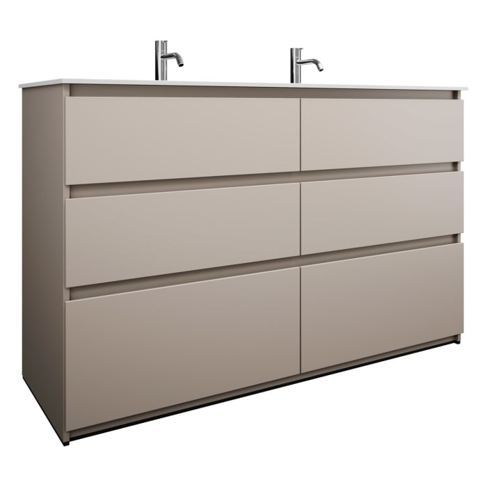 burgbad Lin20 Waschtischunterschrank mit Mineralguss-Waschtisch 142 cm, 6 Auszüge