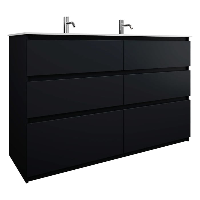 burgbad Lin20 Waschtischunterschrank mit Mineralguss-Waschtisch 142 cm, 6 Auszüge