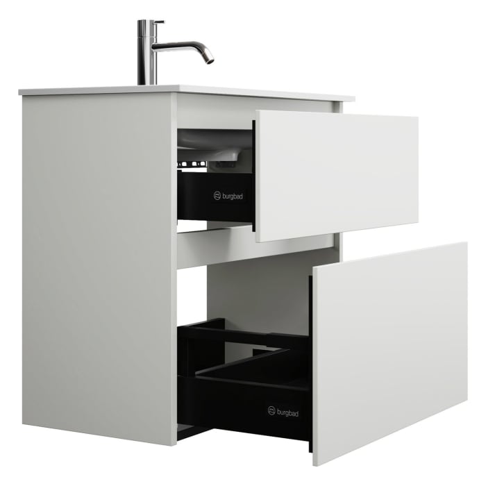 burgbad Lin20 Waschtischunterschrank mit Mineralguss-Waschtisch 62 cm, 2 Auszüge