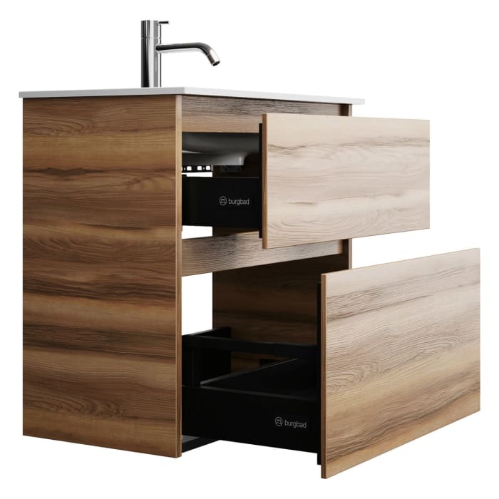 burgbad Lin20 Waschtischunterschrank mit Mineralguss-Waschtisch 62 cm, 2 Auszüge