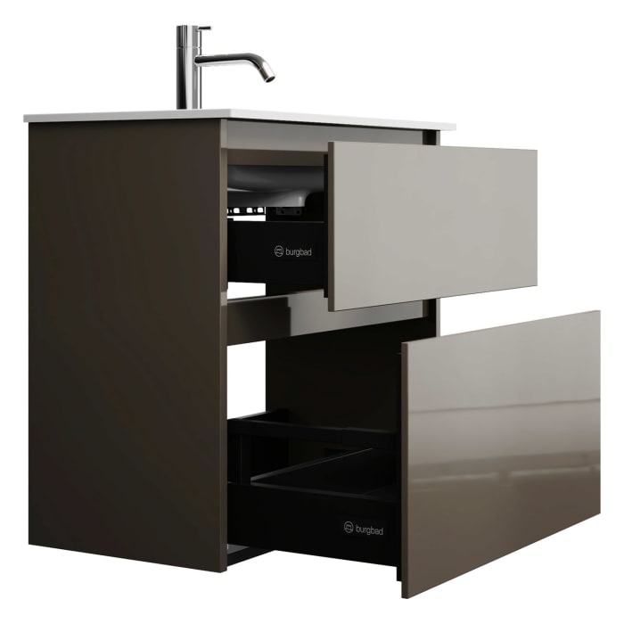 burgbad Lin20 Waschtischunterschrank mit Mineralguss-Waschtisch 62 cm, 2 Auszüge