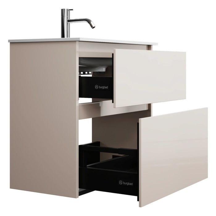 burgbad Lin20 Waschtischunterschrank mit Mineralguss-Waschtisch 62 cm, 2 Auszüge