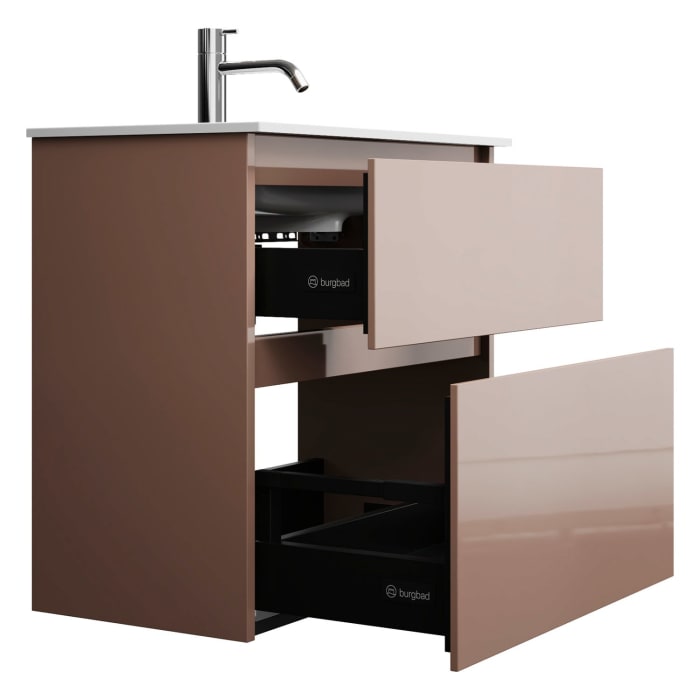 burgbad Lin20 Waschtischunterschrank mit Mineralguss-Waschtisch 62 cm, 2 Auszüge