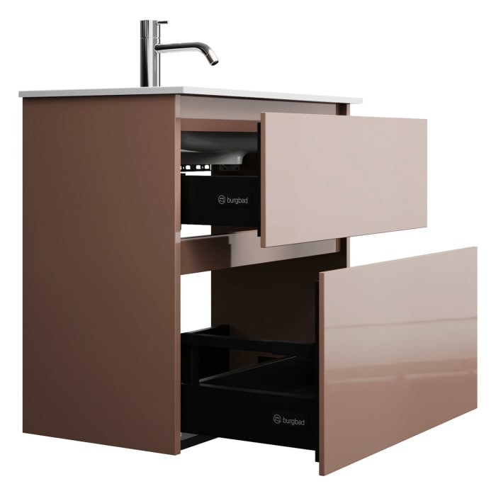 burgbad Lin20 Waschtischunterschrank mit Mineralguss-Waschtisch 62 cm, 2 Auszüge