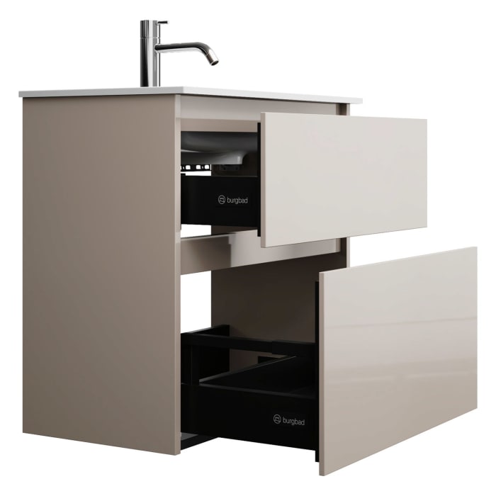 burgbad Lin20 Waschtischunterschrank mit Mineralguss-Waschtisch 62 cm, 2 Auszüge