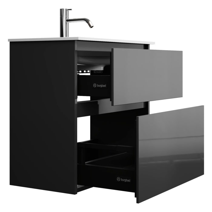 burgbad Lin20 Waschtischunterschrank mit Mineralguss-Waschtisch 62 cm, 2 Auszüge