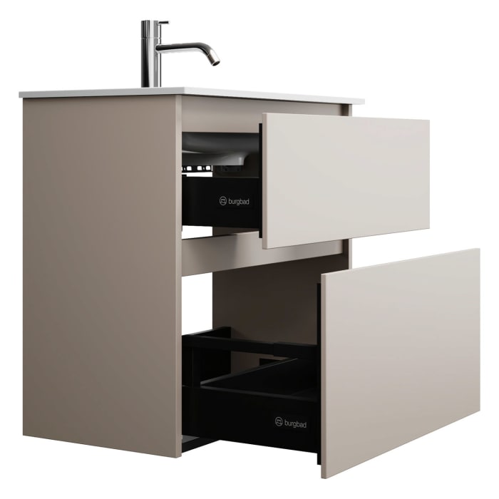 burgbad Lin20 Waschtischunterschrank mit Mineralguss-Waschtisch 62 cm, 2 Auszüge