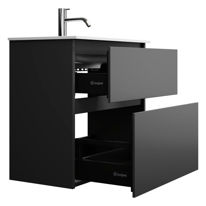 burgbad Lin20 Waschtischunterschrank mit Mineralguss-Waschtisch 62 cm, 2 Auszüge