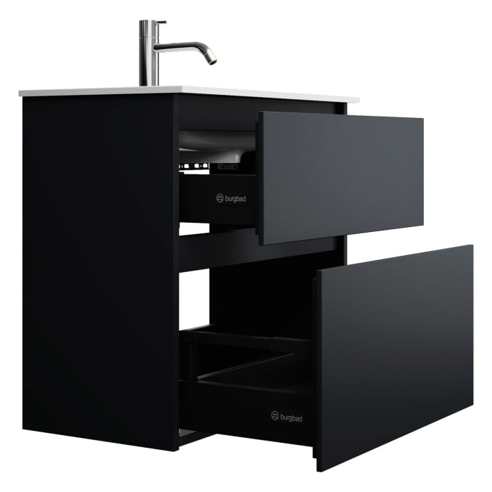 burgbad Lin20 Waschtischunterschrank mit Mineralguss-Waschtisch 62 cm, 2 Auszüge