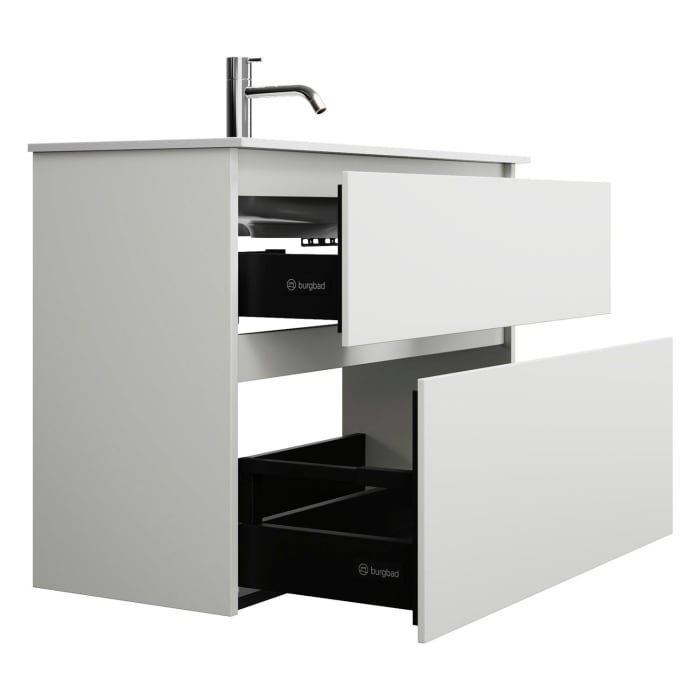 burgbad Lin20 Waschtischunterschrank mit Mineralguss-Waschtisch 82 cm, 2 Auszüge