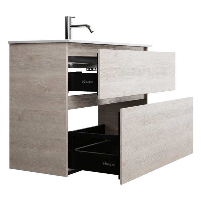 burgbad Lin20 Waschtischunterschrank mit Mineralguss-Waschtisch 82 cm, 2 Auszüge