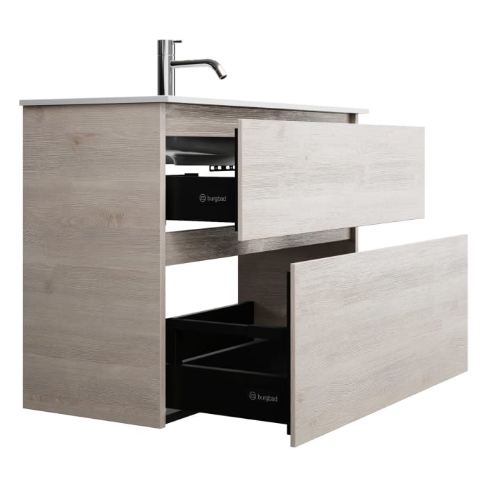 burgbad Lin20 Waschtischunterschrank mit Mineralguss-Waschtisch 82 cm, 2 Auszüge